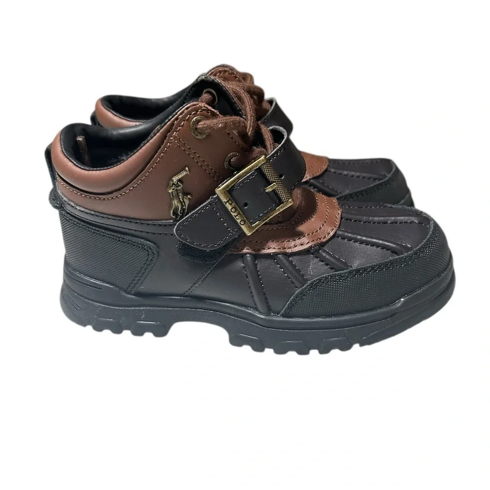 Polo by Ralph Lauren Kids' Black and Brown Adventure Boots size 12 young kids.